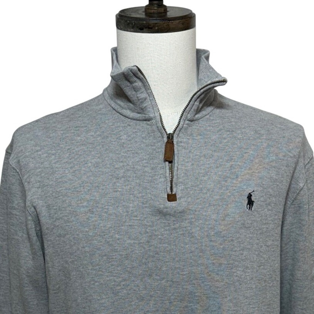 Polo Ralph Lauren Sweater Mens Medium Gray 1/4 Zip Pullover Long Sleeve Preppy